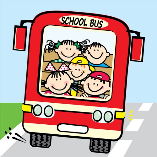 Red bus and children Vector Image