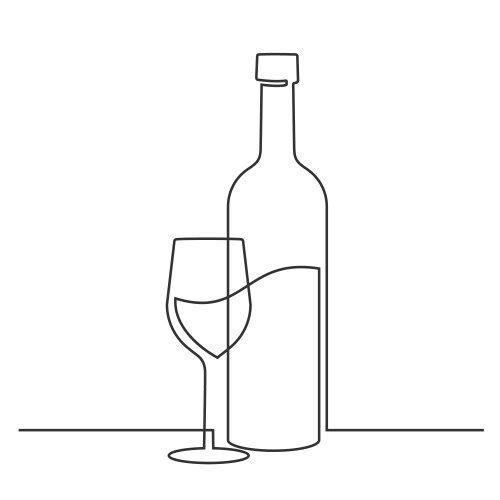 Single Line Wine Glass & Bottle Vector Image