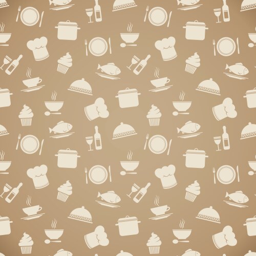 Seamless line kitchen icons orange background Vector Image
