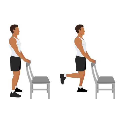 man doing standing chair or supported hamstring vector image