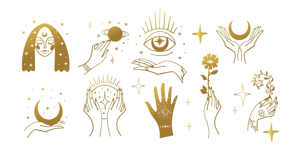 Golden Magic Boho Stickers Vector Image