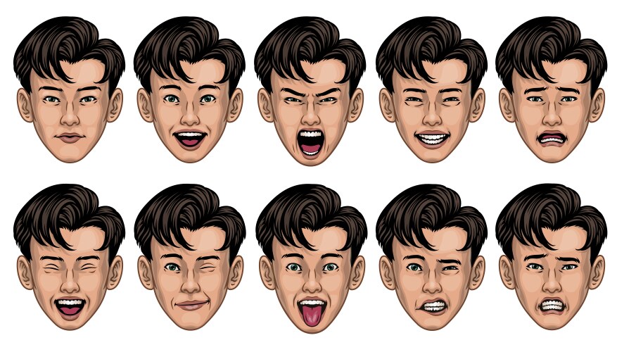 Asian man in various face expression vector image