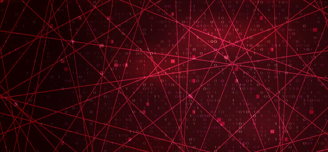 Digital binary code on red background with lines vektorbild