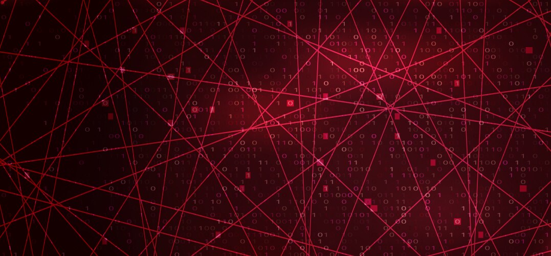 Digital binary code on red background with lines vector image