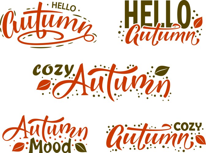 autumn lettering sign set hello cozy vector image