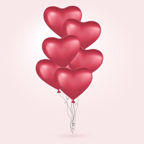 red hearts flying bunch balloons happy vector image