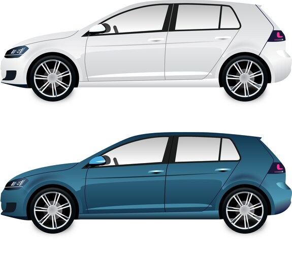 Blue and White Car Side View Vector Image