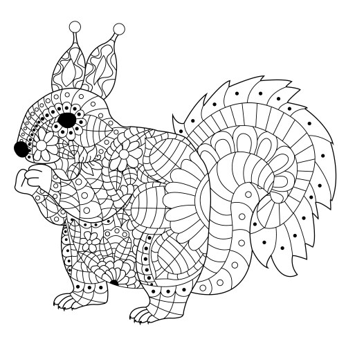 Zentangle Squirrel Coloring Page Vector Image