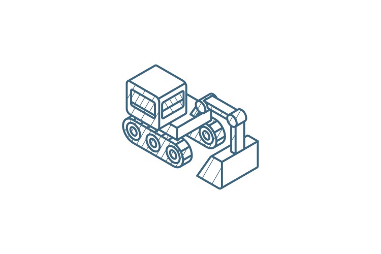 excavator isometric icon 3d line art technical vector image