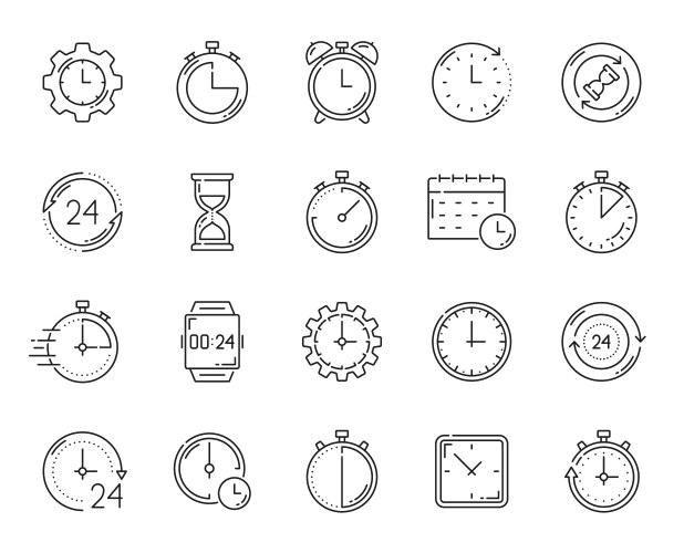 timer clock stopwatch and calendar outline icons vector image