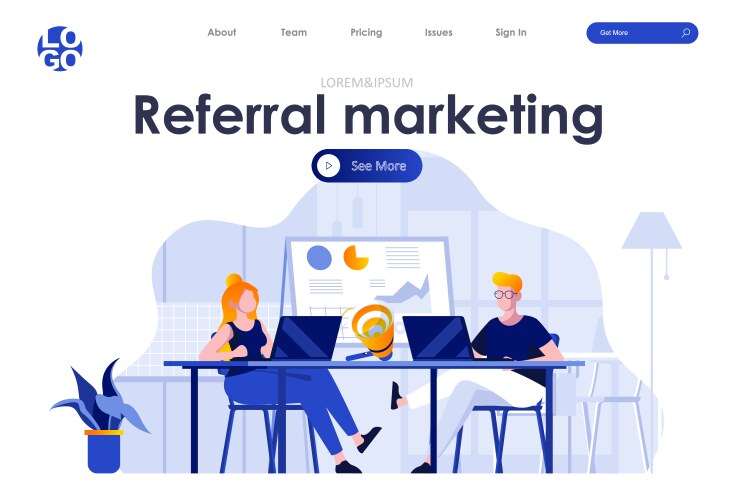 Referral marketing flat landing page design young vector image