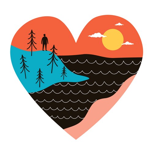 Abstract with heart mountain landscape doodle Vector Image