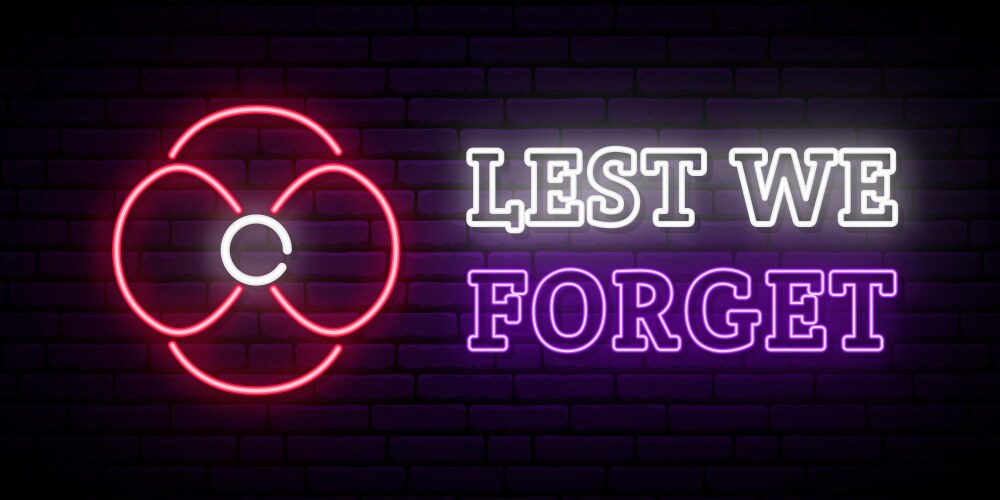 Anzac day neon banner red poppy flowers vector image