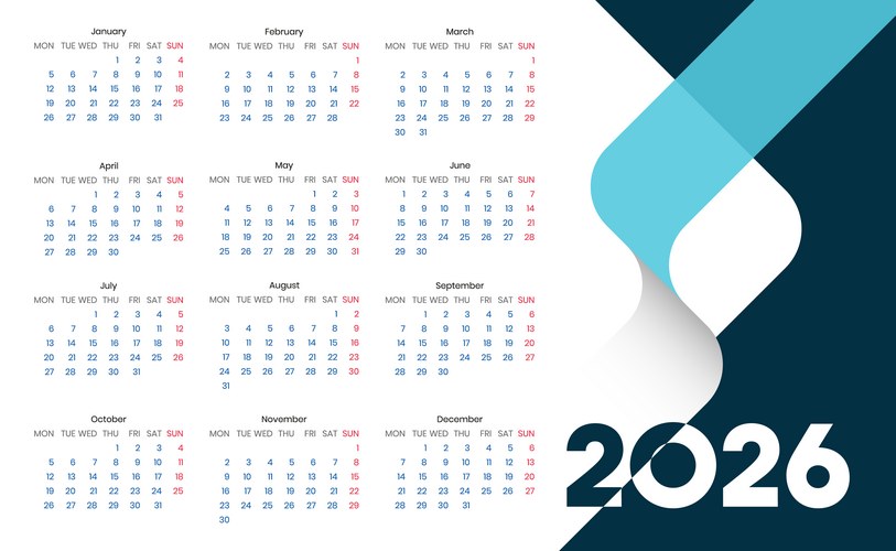 2026 Calendar Template - Blue & White – Royalty-Free Vector | VectorStock