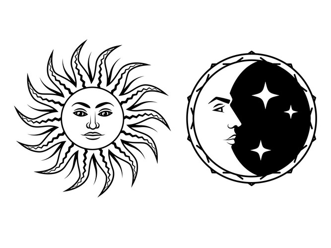 Sun and moon with faces icons Vector Image