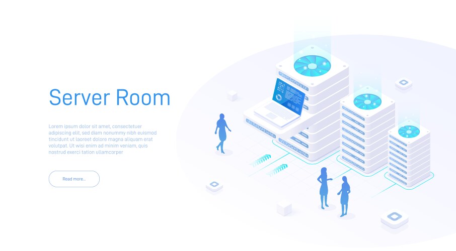 isometric of a data center featuring vector image