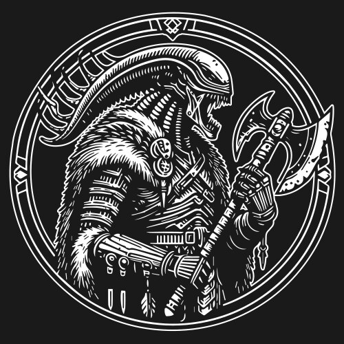 Monster alien xenomorph viking in ring black Vector Image