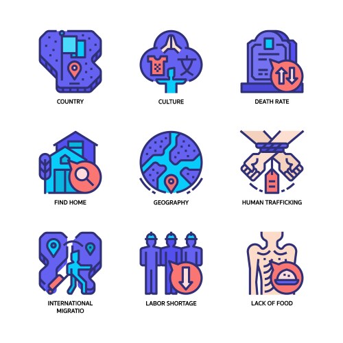 Migration icons set vector image