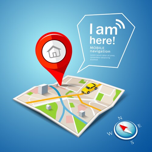 Folded Maps Navigation with Red Marker vector image