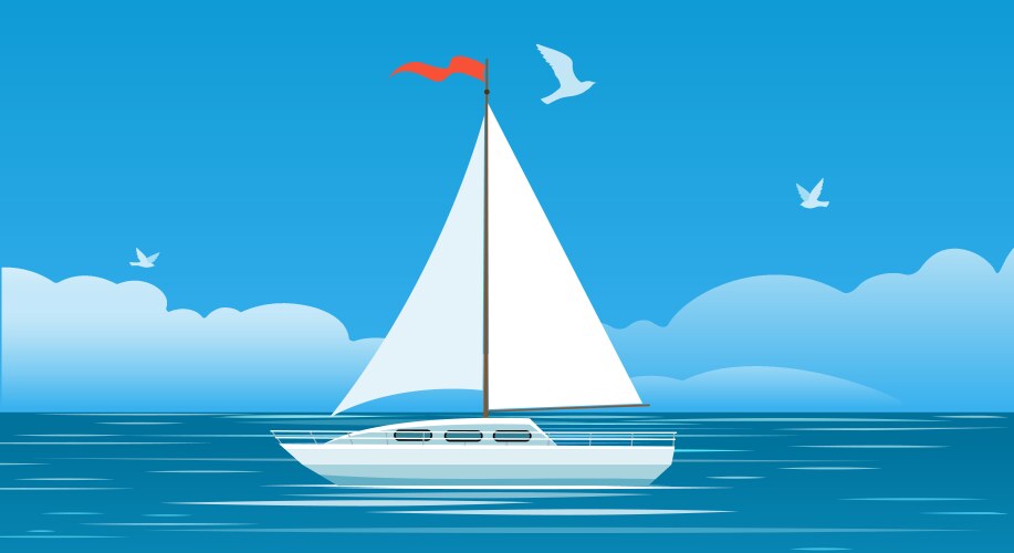 Sailing white ship in the sea Vector Image