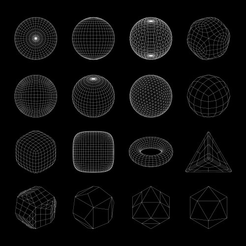 Wireframe earth grid mesh objects set network Vector Image