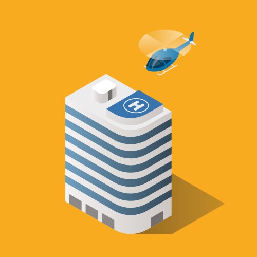 Isometric building with helicopter landing on top vector image