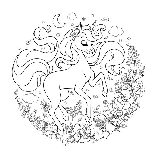 Beautiful unicorn surrounded with flowers Vector Image