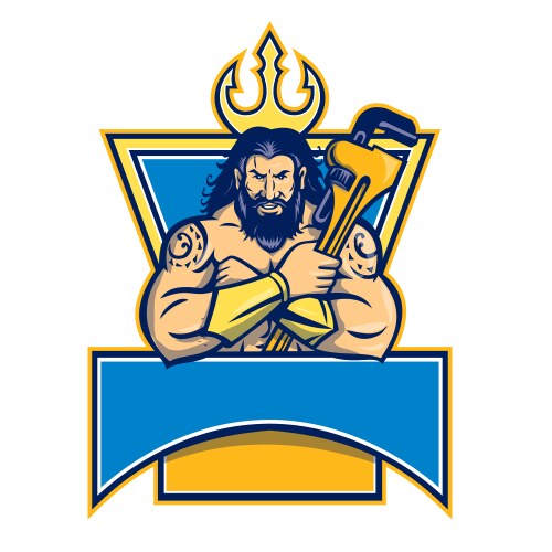 Polynesian plumber holding monkey wrench mascot Vector Image