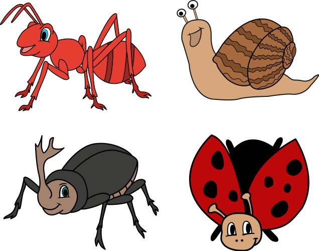 set of cute cartoon insects funny vector