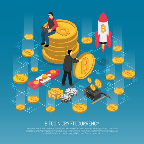 Bitcoin cryptocurrency technology isometric poster vector image