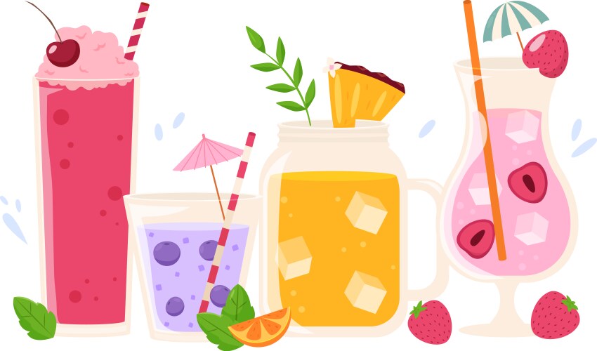 summer cocktails in glasses with fruits vector