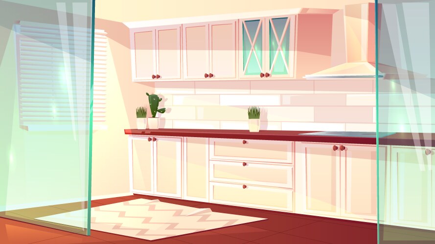 cartoon empty kitchen in pink colors vector image