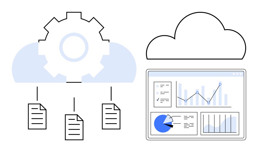 Cloud data processing with analytics dashboard vector image