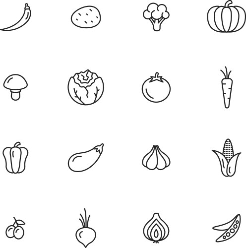 Vegetables line icons set outline style Royalty Free Vector