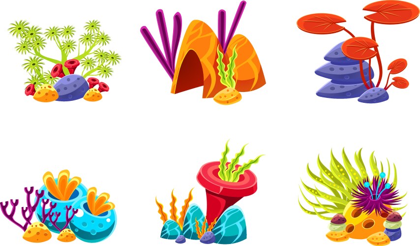 Flat set of compositions with marine algae vector image