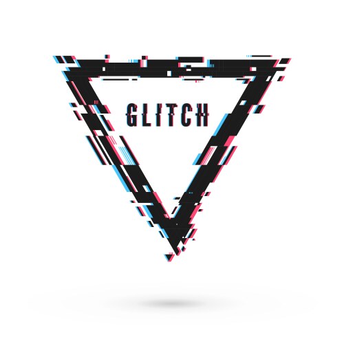 Triangular banner with distortion effect - glitch vector image