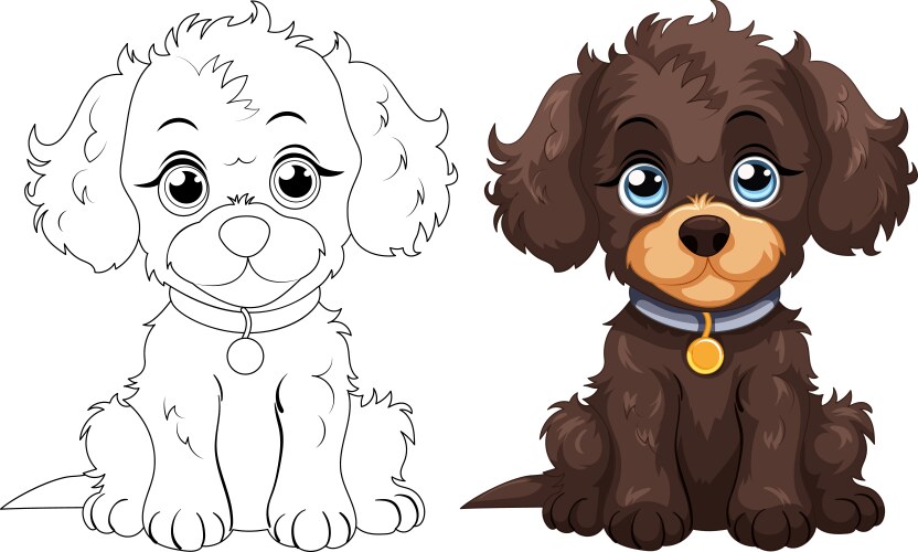 Two cute animated puppies with playful expressions