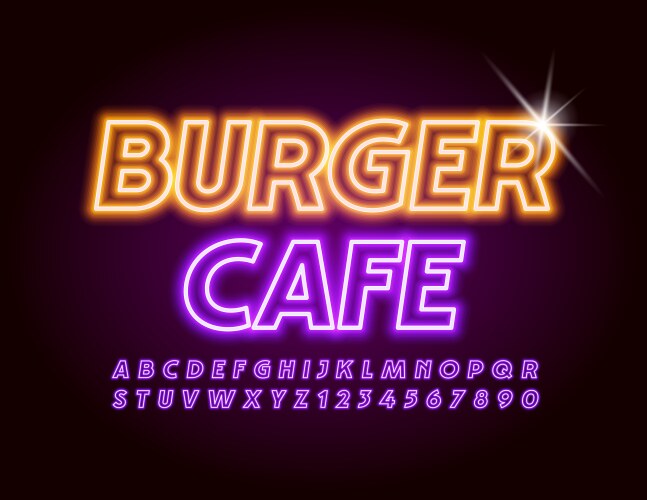 Logo burger cafe violet illuminated font Vector Image