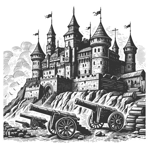 Coastal Fortress with Cannons Vector Image