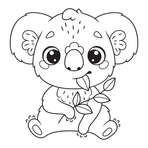 cute koala eating leaves coloring page vector image