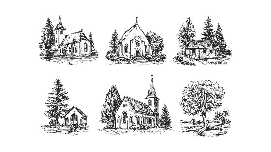 Hand-Drawn Architectural Sketches Vector Image