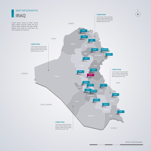 Iraq map with infographic elements pointer marks vector image