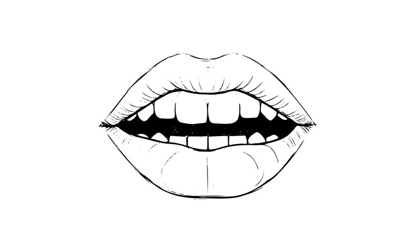 Black and White Mouth Line Art Vector Image