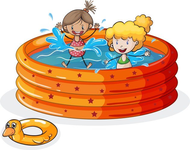 Happy kids having fun in inflatable swimming pool Vector Image