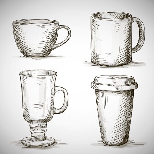 Coffee Mug Sketch Collection Vector Image