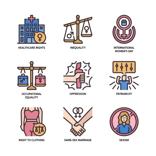 feminist icons set vector image