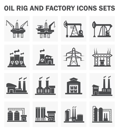 Black indutry power icon set Royalty Free Vector Image