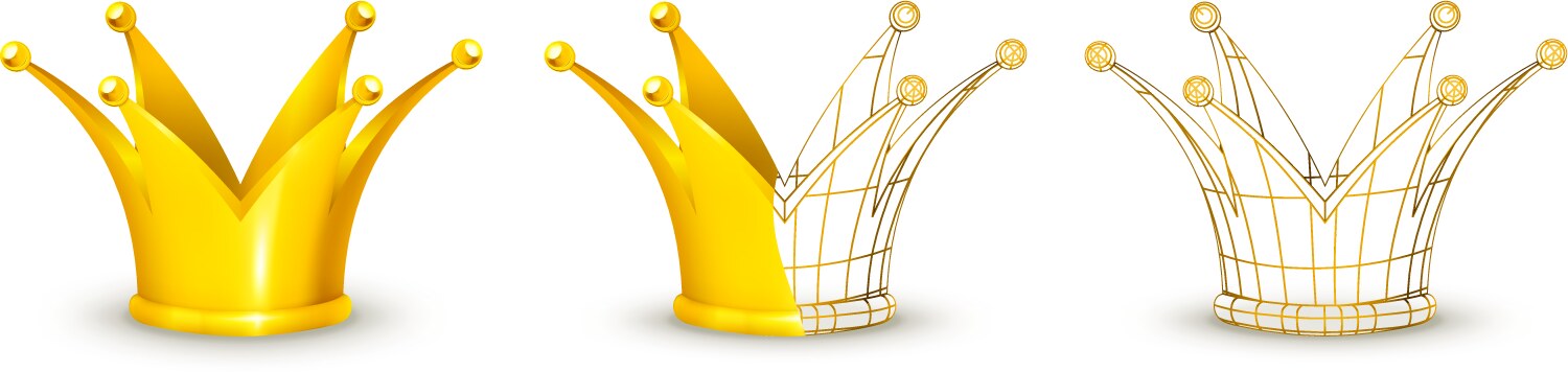Gold crown king 3d realistic icon Royalty Free Vector Image