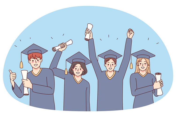 Excited student celebrate college graduation Vector Image