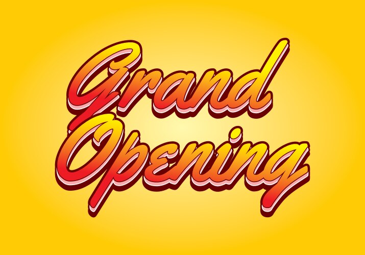 Grand opening text effect in yellow red color Vector Image